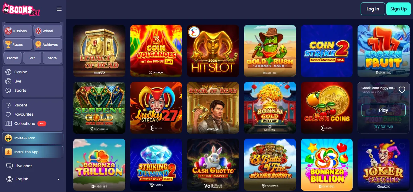Ontdek het uitgebreide spelaanbod van BoomsBet Casino